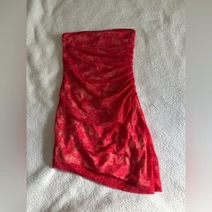 Red Lace Strapless Dress